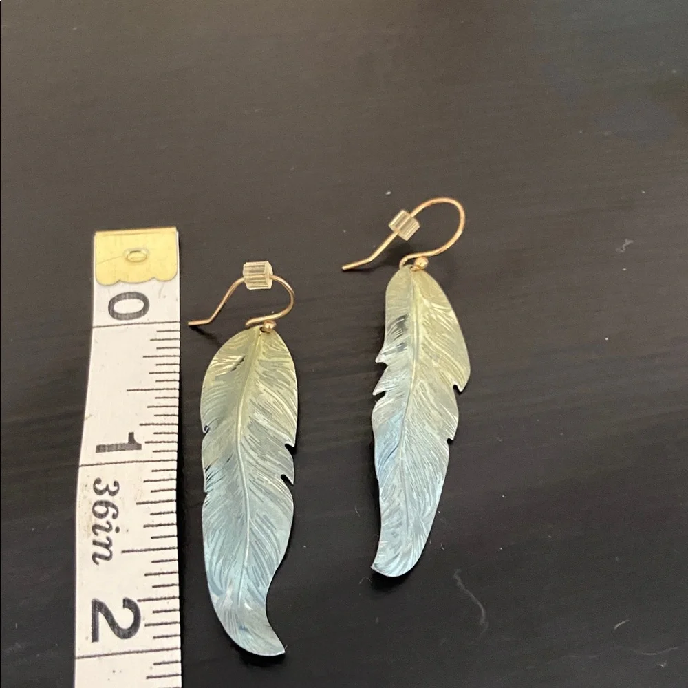Feather Earrings - Drop earrings/ Iridescent Blue Green Gold, Sundance catalog - Picture 4 of 4